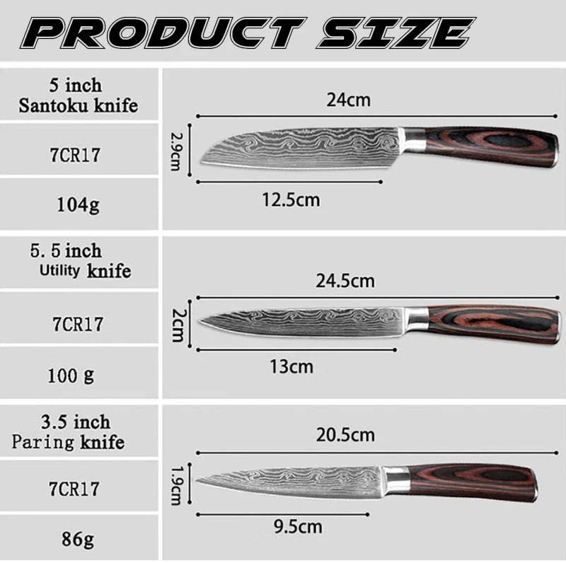 Кухонный нож xyj набор 7 шт. набор кухонных ножей острый нож для нарезки лазером Дамасская сталь Santoku кухонные ножи поварской набор ножей