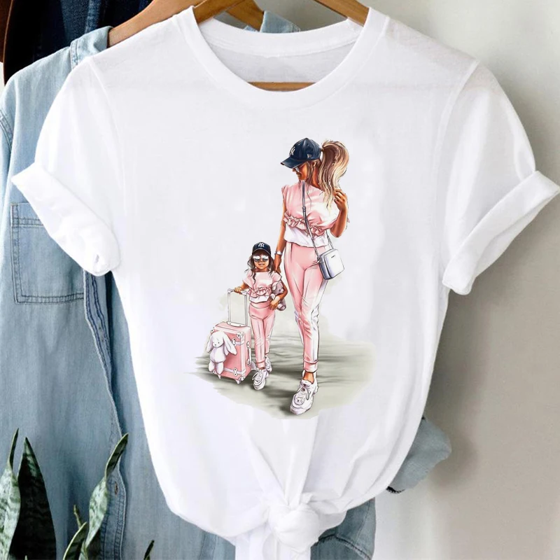 T-shirts Women Striped Boys Cute Mom Crown Mother Mama Ladies Fashion Clothes Graphic Tshirt Top Lady Print Female Tee T-Shirt