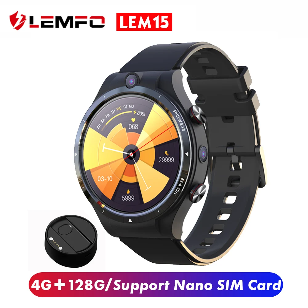 LEMFO LEM15 4G Smart Watch with Nano SIM Card 1.6“ IPS Screen 4GB+128GB  5.0MP+2.0MP Dual Camera IP67 Waterproof Sport Smartwatch|Smart Watches| -  AliExpress