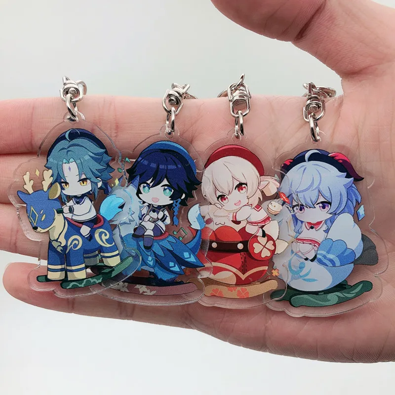 Genshin Impact Klee GANYU Tartaglia Barbatos XIAO Morax Arataki Itto Gorou Albedo Pet Mount Keychain Cosplay Acrylic Keyring