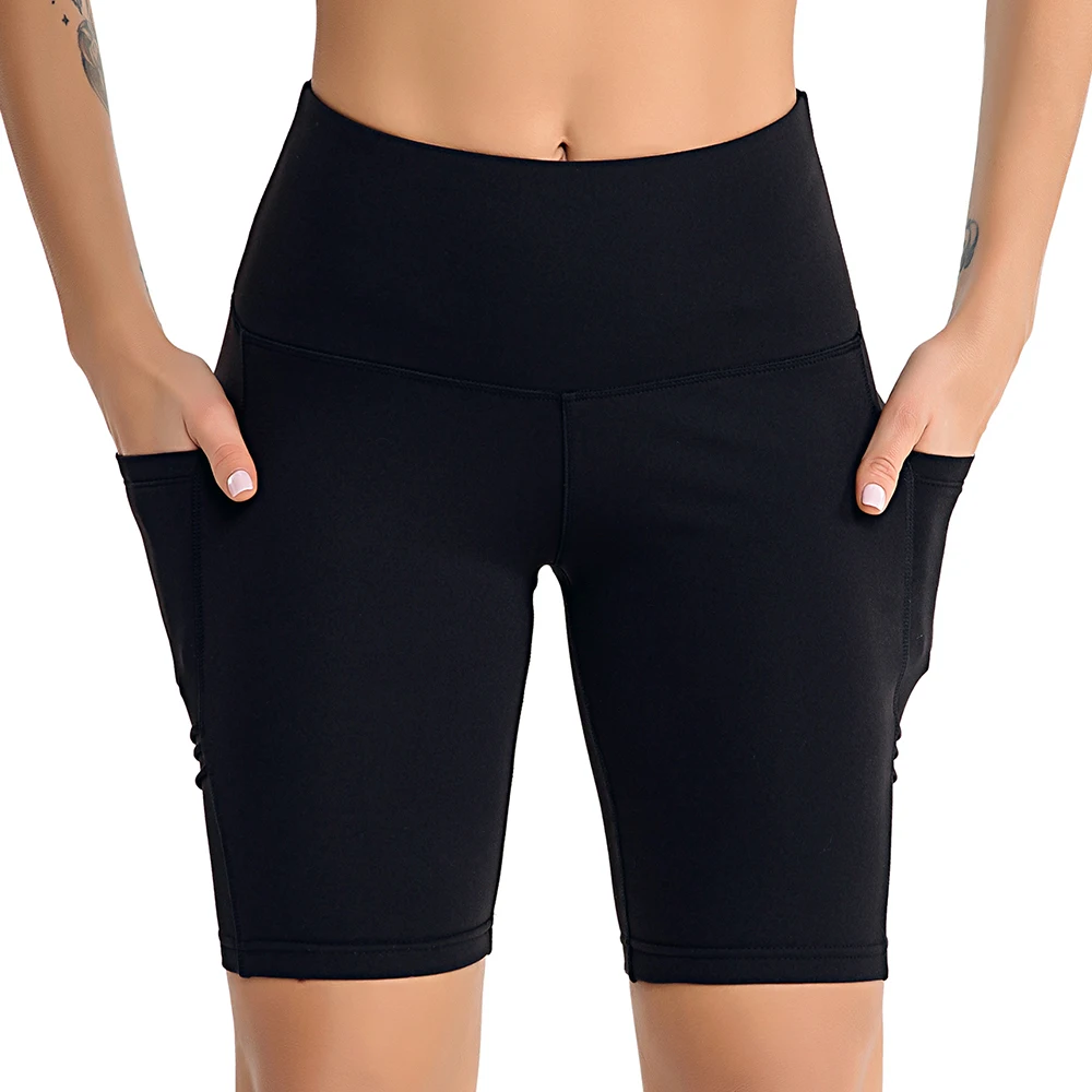 Women's Yoga Short High Waist Yoga Pants Workout Running Compression Shorts Tummy Control Side Pockets Exercise Gym Home Shorts