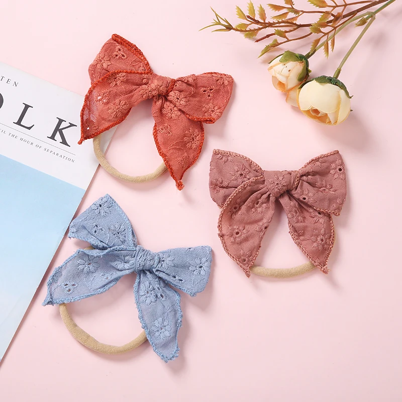 2021 New Baby Lace Hair Bow Nylon Headband Curled Edge Hair Bows Nylon Hair Bands Newborn Toddler Girls Kids Hair Accessories 2021 nylon bag strap woman colored straps for crossbody messenger shoulder bag accessories adjustable embroidered belts straps