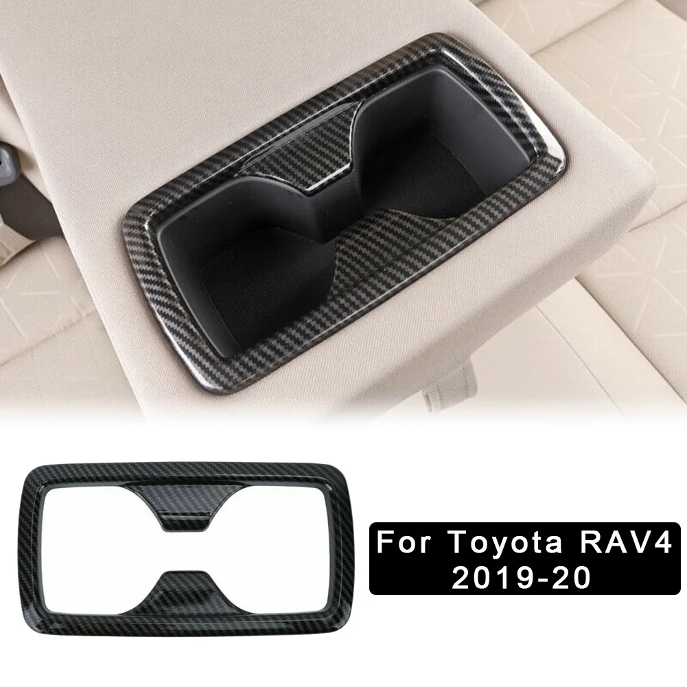 

Carbon Fiber Style Rear Water Cup Holder Cover Trim Black For Toyota RAV4 2019 - 2020 Car Styling Replace Accessories