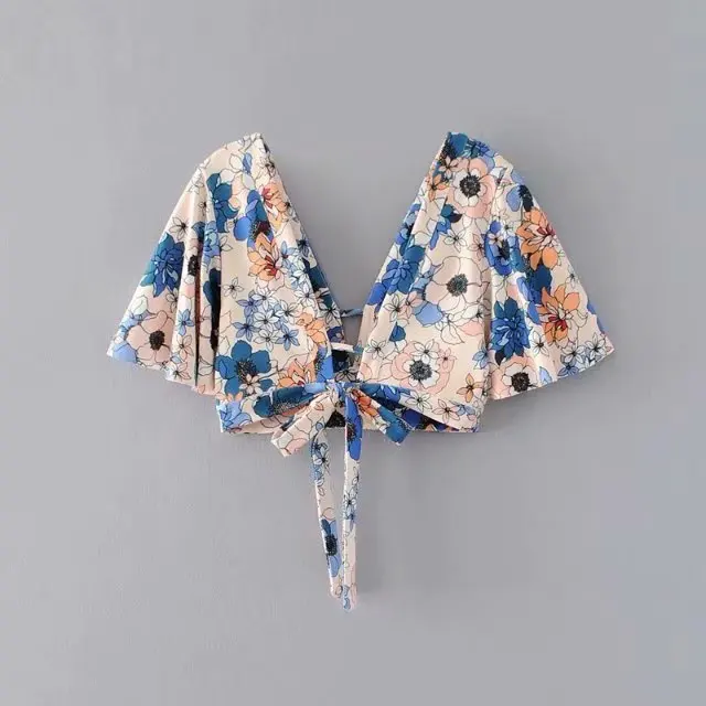 

Western Style 2019 Summer New Style WOMEN'S Dress Printed Knot Tops Sexy Exposed Back Short Slim Fit T-shirt