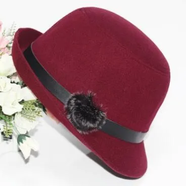 SILOQIN, осень, зима, новинка, женская шапка, модная, украшение из меха, Fedoras, тренд, Панама, Женская кепка, для отдыха, вечерние, Sombrero Gorras - Цвет: Wine Red