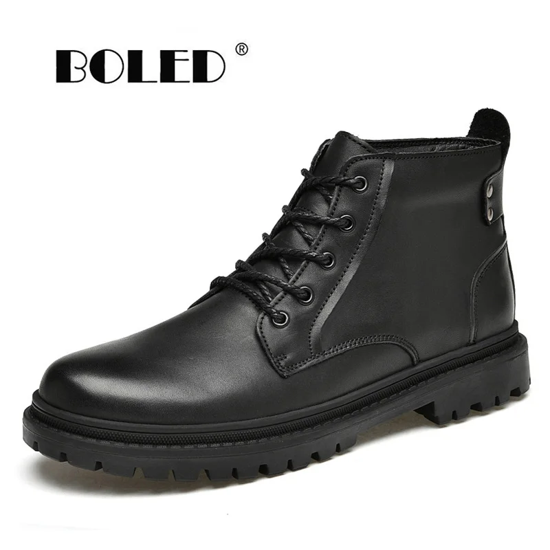 

Quality Natural Leather Boots Men Retro Waterproof Autumn Winter Men Shoes Platform Wear-Resisting Rubber Ankle Snow Boots Shoes