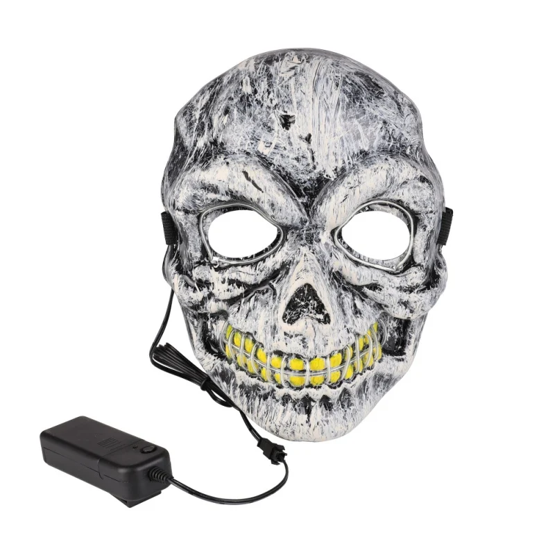 USB for Halloween Cosplay Funny Party Mask with LED EL Wire Full Face Covered 3 Modes Adjustable