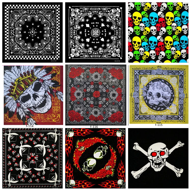 man scarf Fashion Hip Hop 100% Cotton Skull Bandana Square Scarf Kerchief Black Paisley Bicycle Headband Printed For Women/Men/Boys/Girls mens grey scarf