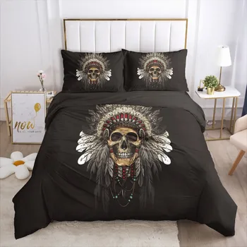

Fanaijia King Size Bedding Sets Luxury 3d Sugar Skull Print Duvet Cover and Pillowcase boho Bed Set Bedlinen Dropshipping