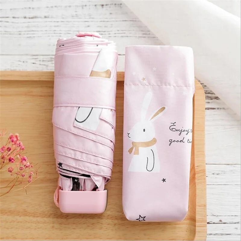 Rabbit Pink Карманный мини-зонтик с рисунком, детский зонт, 5 складов, ветрозащитный зонтик с УФ-защитой для девочек, детский зонтик - Цвет: Rabbit Pink