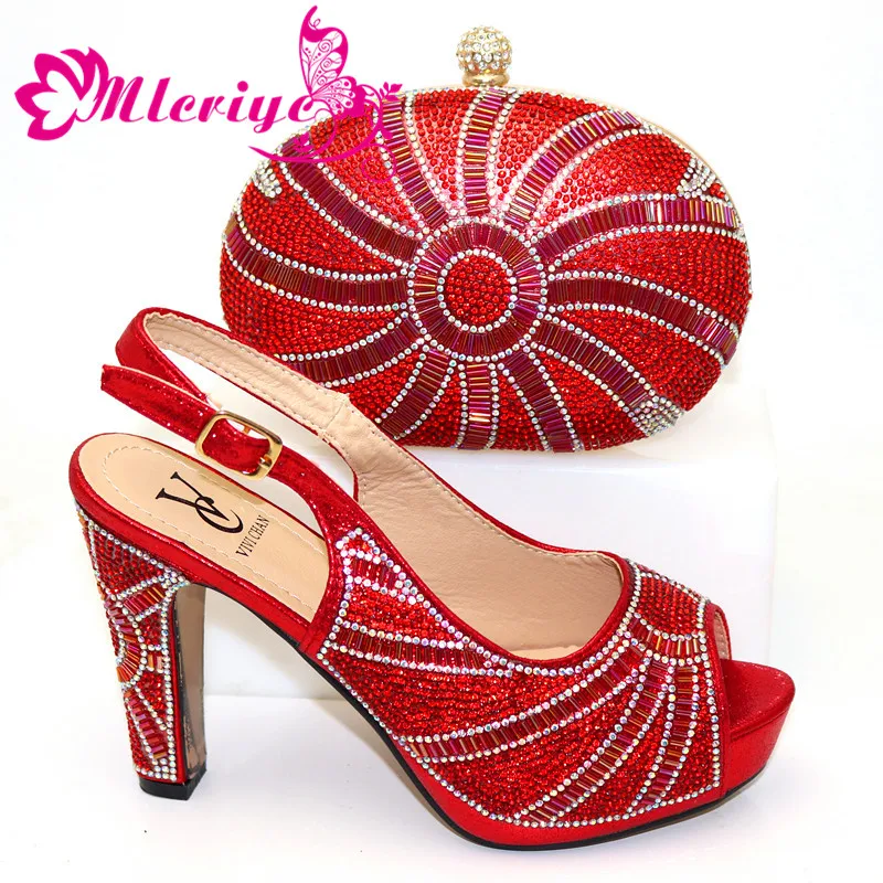 

Latest Red Color Shoe and Bag Italian Design Set Nigerian Women Wedding Shoes and Bag Set Nigerian Women Party Shoes Bag Sets