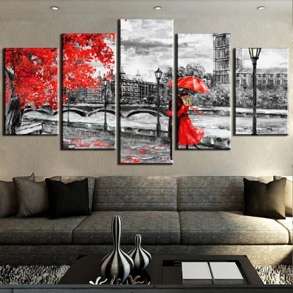 Canvas Wall Art Modular Pictures 5 Panel London Clock Tower Love Way Paintings Cuadros Home Decoration For Living Room Framework Painting Calligraphy Aliexpress