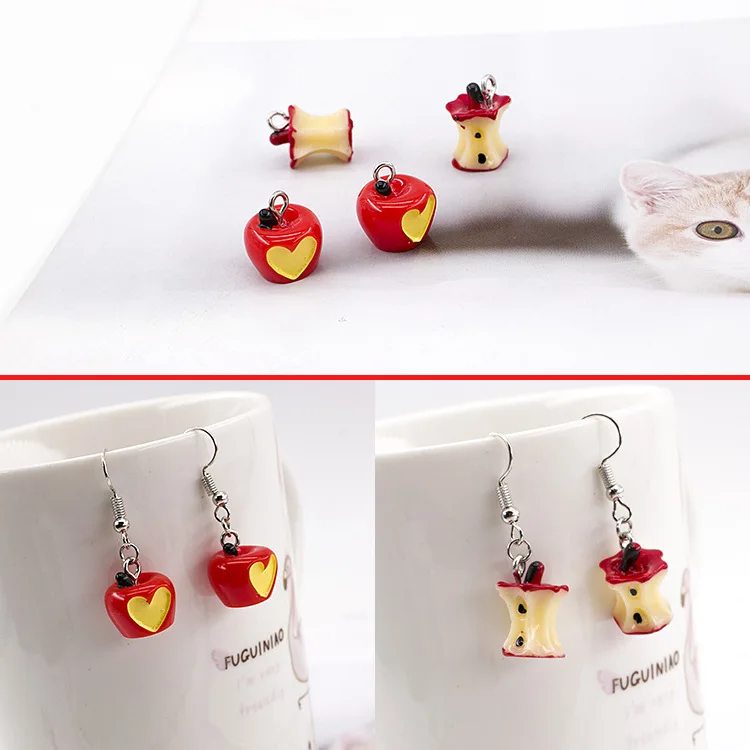 

10pcs Three-dimensional Resin Red Apple Heart-shaped Personalized Earring Pendant Creative DIY Earring Pendant Material