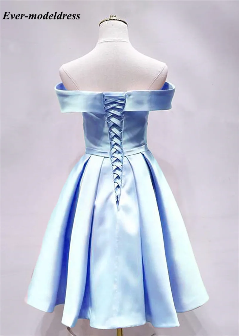 Royal Blue Knee Length Prom Dresses Off The Shoulder Lace-Up Back Formal Homecoming Graduation Party Gowns Cheap Customized - Цвет: Sky Blue