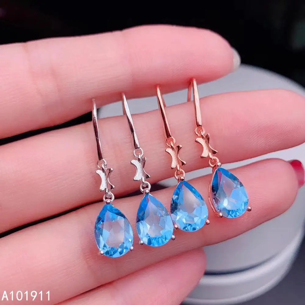 

KJJEAXCMY Fine Jewelry 925 Sterling Silver Inlaid Natural Blue Topaz Classic Female Exquisite Earrings Support Detection Trendy