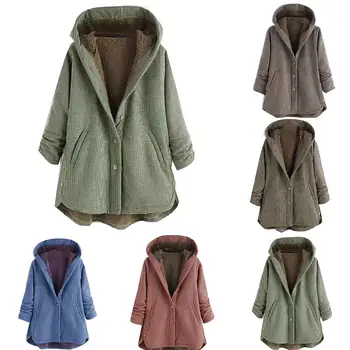 

Hot Women Lady Top Coat Long Sleeve Warm Lapel Fashion Medium Length Solid Color For Winter Hoodie Jacket Thick Woolen Coat