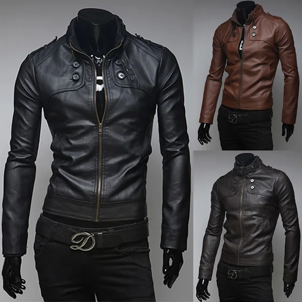 EBay алиэкспресс Лидер продаж Новые продукты корейский стиль Slim Fit Стенд воротник мужское локомотивное кожаное пальто из искусственной кожи Py30