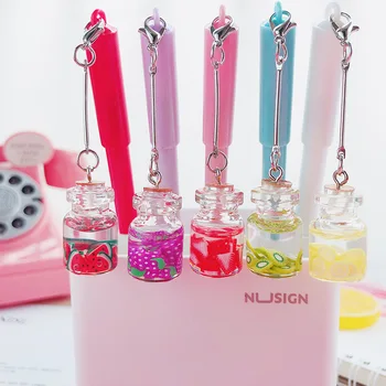 

1Pcs Lovely Pretty Fruit Gel Pen Creative Quicksand Bottle Pendant Kawaii Neutral Pens for Kids Girls Gifts School Office Supply