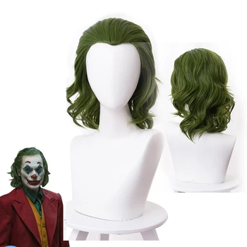 

2019 Joker Movie Clown Batman Joker Wig Cosplay Joaquin Phoenix Curly Green Synthetic Hair Men Halloween Costume For Women CS036