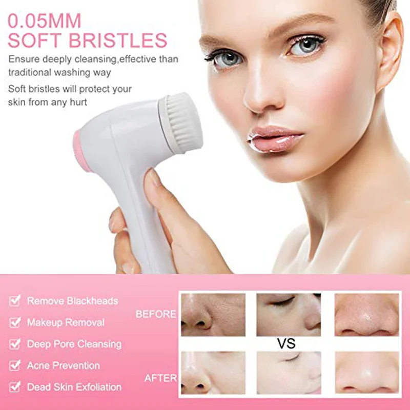 

Facial Cleansing Brush Waterproof Rechargeable Face Spin Brush with 3 Heads QS888