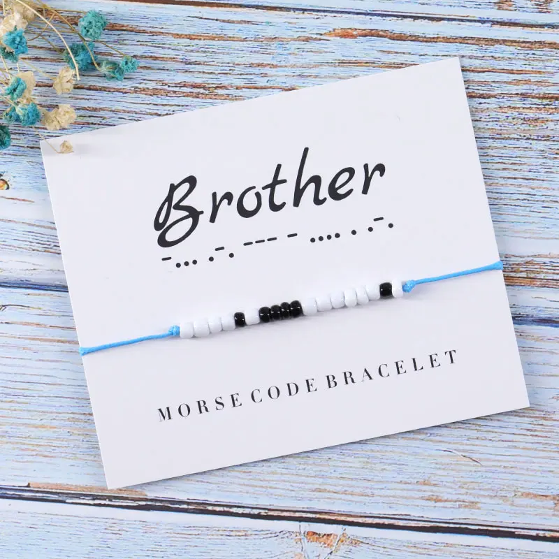 Brother-Blue Brother подарок для сестры Морзе кодовый браслет для женщин мужчин Brother дружба браслет из бисера персонализированные пара браслет DIY подарок - Окраска металла: Brother-Blue