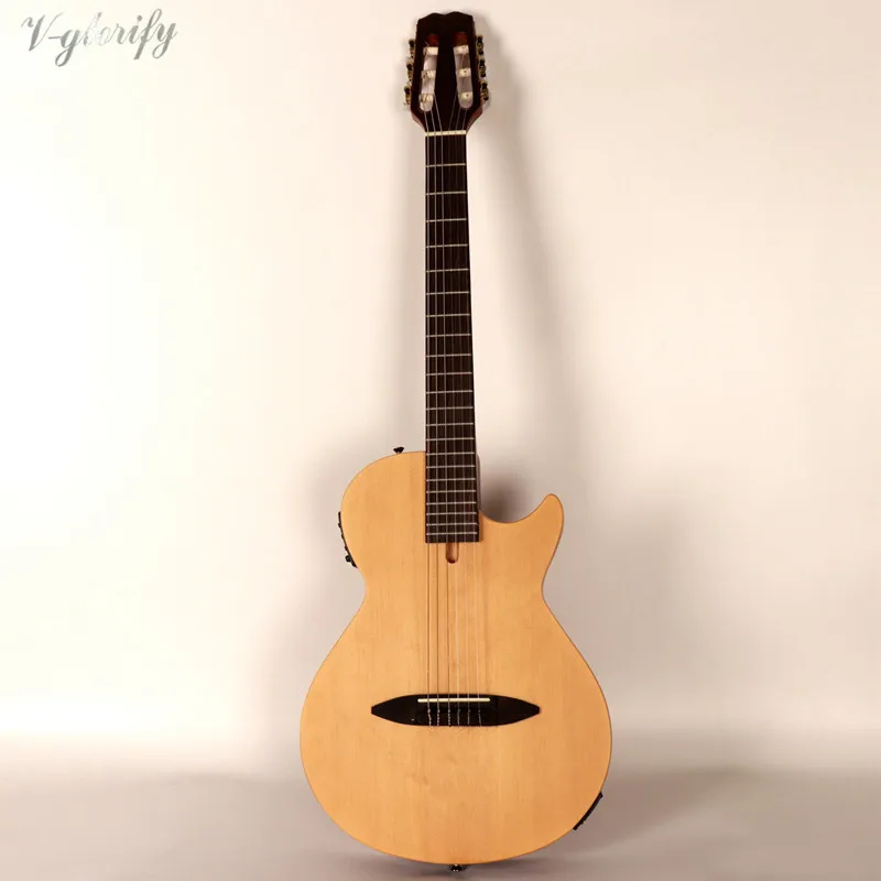 

solid wood thin body silent classical guitar with EQ tuner function 39 inch 22 frets cutway design natural color classic guitar