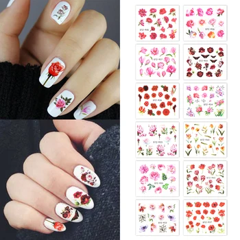 

24pcs Embossed Flowers Nail Water Transfer Stickers Full Wraps Tips Decals DIY Sliders Nail Art Decoration Manicure Nail Slider