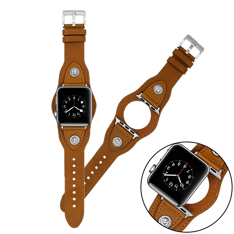 Браслет-манжета из натуральной кожи для Apple Watch 44 мм 40 мм 42 мм 38 мм сменный ремешок для наручных часов для iWatch 5 4 3 2 1 браслет