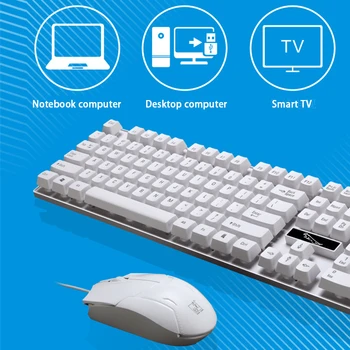 

Combo Office Ergonomic Home Wired Optical Universal Desktop Keyboard Mouse Set ABS Rainbow Backlit Portable Gaming Colorful