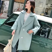 Зимние женские пальто высокого качества из мохера шерстяное длинное зеленое пальто Свободное пальто толстое теплое Женское пальто больших размеров весеннее Новое