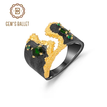 

GEM'S BALLET Natural Chrome Diopside Winding Road Chrysanthemum Floral Jewelry 925 Sterling Silver Handmade Ring For Women Gift