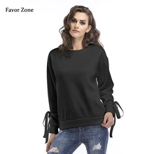 Autumn Winter Long Sleeve Thick Fleece Sweatshirt For Women O-neck Cuff Bandage Warm Pullover Tops Black White Female Tracksuit Autumn Winter Long Sleeve Thick Fleece Sweatshirt For Women O-neck Cuff Bandage Warm Pullover Tops Black White Female Tracksuit