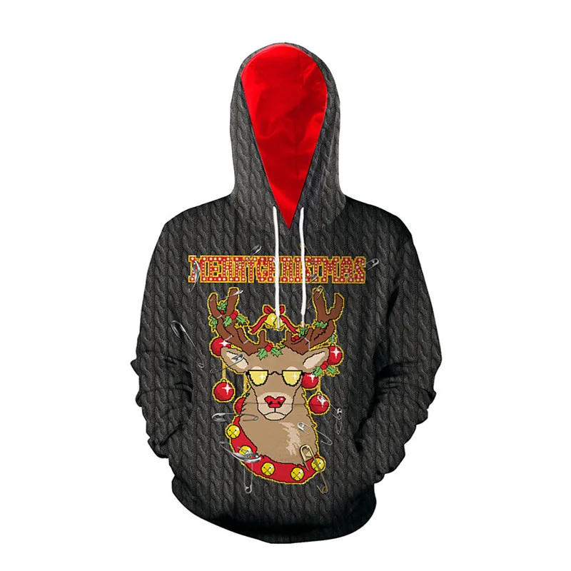 Clothing Unisex  Ugly Christmas Sweater For Holidays Santa Elf Christmas Funny Fake Hair Sweater Autumn Winter Hooded ropa