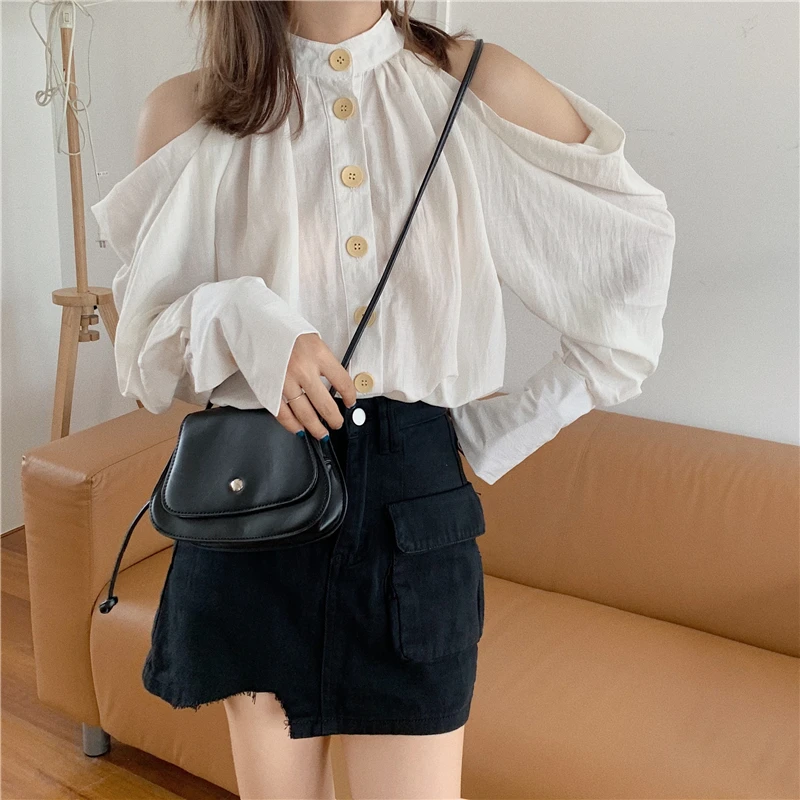 

Vintage Single Breasted Solid Simple Basic Shirt for Ladies high Waist Simple All-match Minimalist A-line Skirt Hot Summer Skirt
