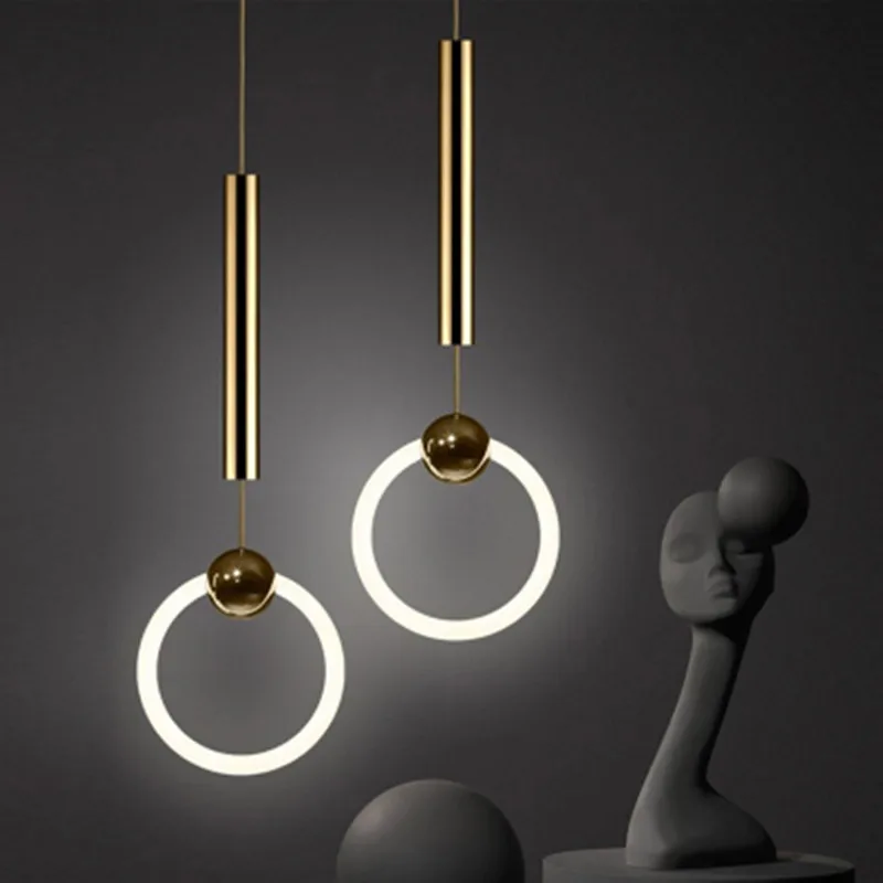 

Dia.30cm Modern Gold LED Pendant Lamp For Bedroom Bedside Dining Room Decoration Pendant Light Single Ring Plated Hanging Lamps