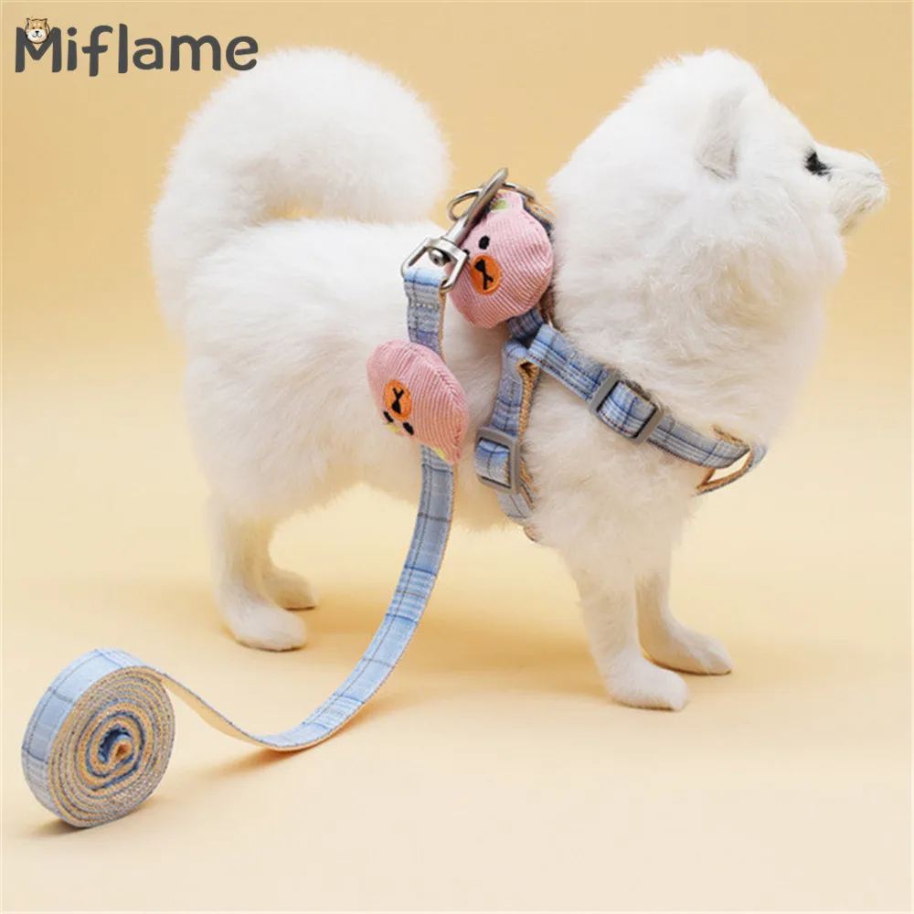 

Miflam Cartoon Dog Harness With Bear Star Small Dog Collar Pomeranian Poodle Collar Pet Chest Strap And Leash Dog Accessories