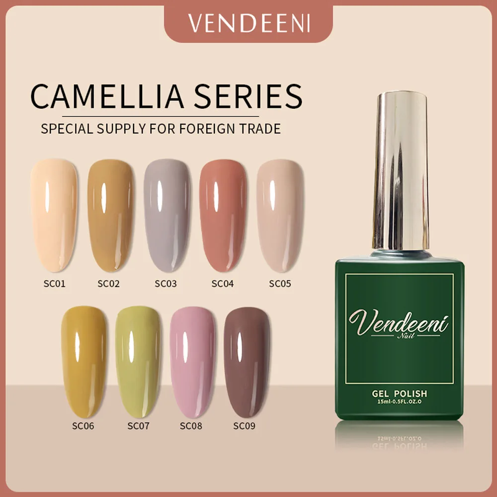 

Vendeeni 15ml 9 Colors Brown Green Pure Color Gel Nail Polish Soak Off UV LED Colorful Nail Varnish Manicure Hybrid Lacquer