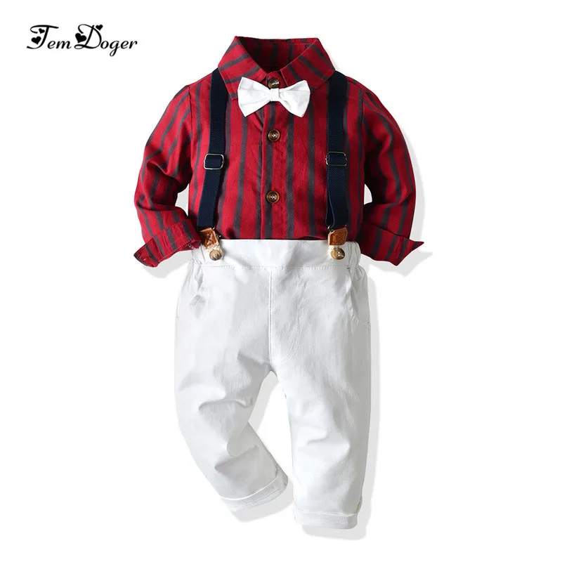 

Tem Doger Boys Clothing Sets 2019 Autumn Toddler Kids Boys Clothes Suit Striped Shirt+Overalls 2PCS Outfits Child Boy Clothing