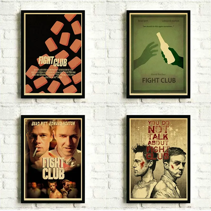 

Classic Movie Poster Fight Club Retro Kraft Paper Poster Print for Home Living Room Wall Vintage Decoration Painting