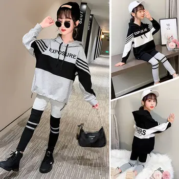 

2020 New Autumn Winter Teen Girls Clothes Set Hooded Sweatshirt+Pants 2pcs Outifts Kids Clothes Children Sports Suit 4-13 Years