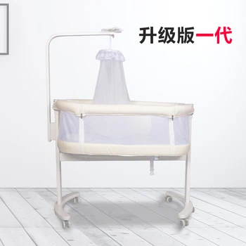 

861 Crib Joint Bed Adjustable Height China Mobile Cradle Newborns Small Apartment Time of Childbirth Center Portable Wooden Bed