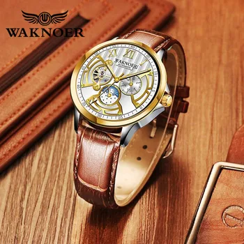 

WAKNOER Business Men's Watch Top Automatic Mechanical Watch Luminous Waterproof Lunar Phase montre homme luxe Clock WristWatch