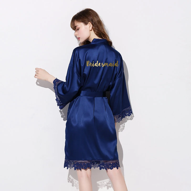 YUXINBRIDAL халат невесты шелковистый матовый сатиновый кружевной свадебный наряд свадебный подарок халат кимоно ночное белье темно-синий