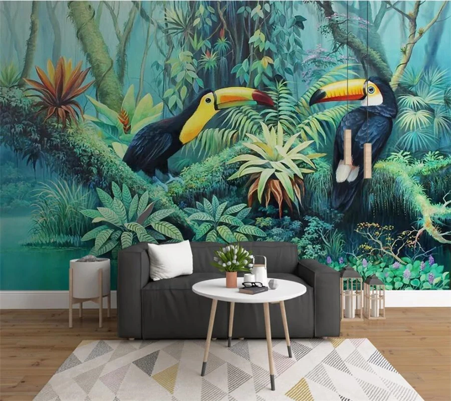 Beibehang Custom 3d wallpaper hand drawn tropical rainforest plant toucan  background wall decorative painting mural 3d wallpaper|Wallpapers| -  AliExpress