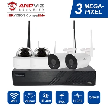

Anpviz 4CH WIFI NVR 4pcs 3MP 2pcs Bullet IP WIFI Camera 2pcs Dome Outdoor Security System ONVIF H.265 CCTV Video NVR Kit