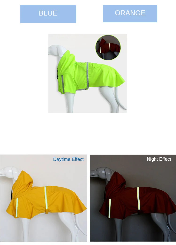 DogMEGA Reflective Dog Raincoat 5 Colors 8 Sizes