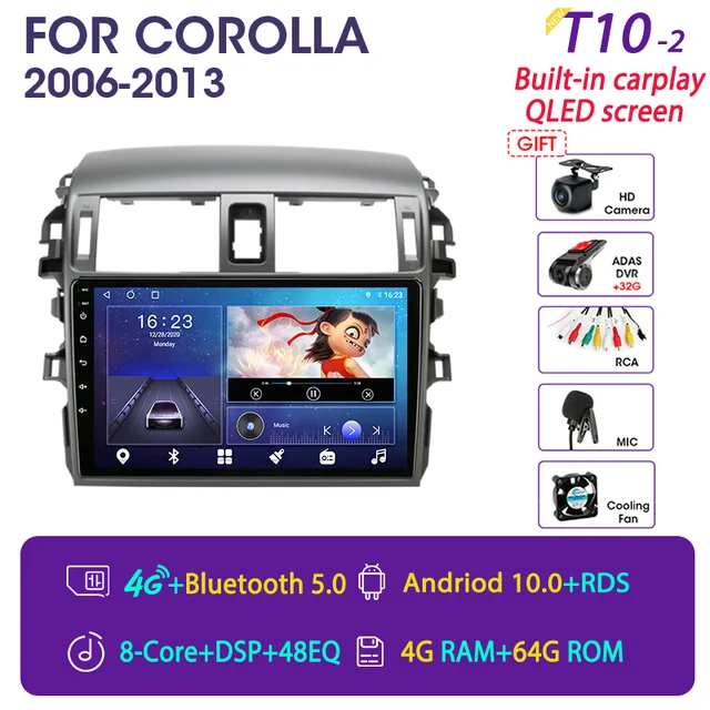 Srnubi Android 10 Car Audio Radio DVD for Toyota Corolla E140/150 2006 - 2013  Multimedia Player 2Din GPS Navigation Auto Stereo T10-2 32G DVR(gift)