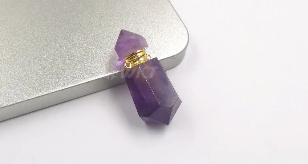 WT-P1481 Новинка! Подвеска в виде бутылочки парфюма кулон из натурального камня Радуга Цвет с золотой Гальванизированный подвесной крючок Цепочки и ожерелья