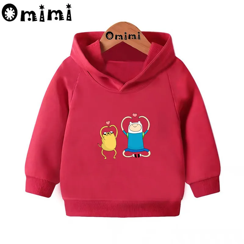 Adventure Time Finn& Jaker/забавные свитшоты; детские толстовки с капюшоном; крутой пуловер для малышей; топы для девочек и мальчиков; осенняя одежда; KMT5200 - Цвет: Red-5200F