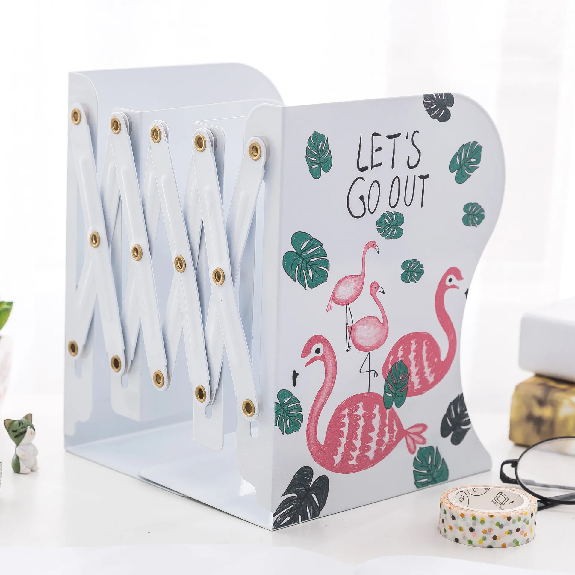 Новейший Kawaii Flamingo металлический удлиненный книжный Органайзер регулируемая
